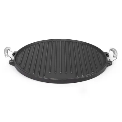 Image de Rustler Dutch Oven plaque de cuisson réversible avec poignées, ronde, en fonte, pour le foyer, le gril, le feu de camp, les grils à gaz et à charbon de bois, Avec revêtement émail, 43 x 1,5 cm