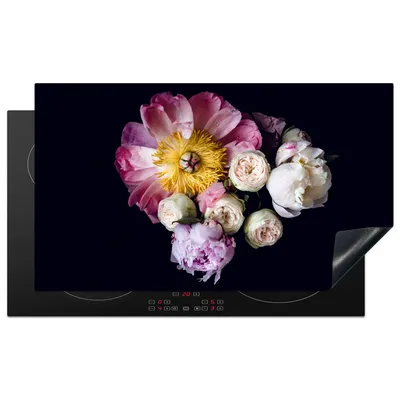 Produktbild von KitchenYeah© Herdabdeckplatte Blumen - Rosa - Pastell , 91x52cm, Küche Deko, Glaskeramikkochfeld Herdabdeckung, Abdeckplatte fùr Kochfeld