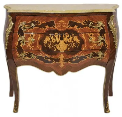 Image de Commode Casa Padrino de style baroque, couleur marron, avec plateau en marbre crème, 3 tiroirs, style Empire, dimensions : 100 x 50 x 90 cm