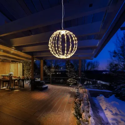 Produktbild von LED Drahtkugel - 3D Leuchtkugel - D: 28cm - 192 warmweiße LED - faltbar - 8 Modi/Timer - Innen/Außen