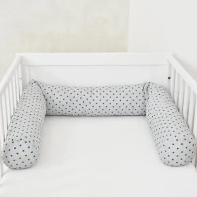 Produktbild von Baby-Delux Bettschlange 180cm Nestchenschlange für Baby Bettumrandung Babybettschlange Baumwolle Sterne Grau