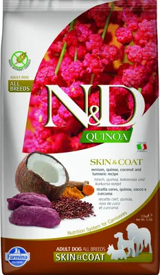 Productafbeelding van N&D Quinoa hondenvoer voor huid en vacht, medium/maxi ras, met herts, 2,5 kg