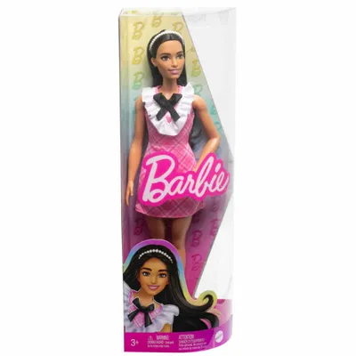 Produktbild von Barbie Fashionistas-Puppe mit schwarzem Haar und Karokleid