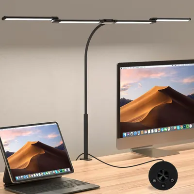 Productafbeelding van Comely bureaulamp LED, dimbaar, 24W, 120cm, 2750LM, bureaulamp met 4 LED's, verstelbaar met 5 kleurtemperaturen, werkplekverlichting met 10 helderheidsniveaus, zwart