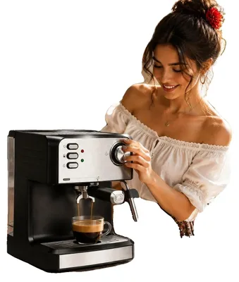 Produktbild von Espresso-Kaffeemaschine, 20-Bar-Druckpumpe, Milchaufschäumer, Schwarz