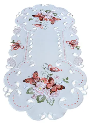 Produktbild von Tischdecke Tischtuch Stickerei Schmetterling 40 x 90 cm oval