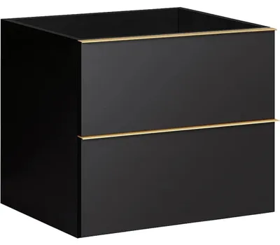 Image de VitrocéramiqueO - Meuble de salle de bains sous lavabo avec poignée Velora - noir mat, poignée dorée - 59 x 53 x 46,5 cm