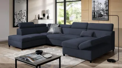 Produktbild von Wohnlandschaft Schlafsofa Sofa ANTON in Stoff Esito Dunkelblau Ottomane Rechts