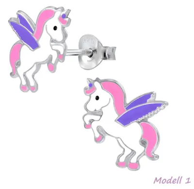 Produktbild von Kinderohrstecker: Mädchen Ohrringe Silber „Einhorn / Pegasus“ Modell 1