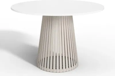 Produktbild von Runder Esstisch Viero – Weißer Tisch mit kaschmirfarbigem Metallgestell, Ø75