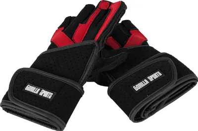 Produktbild von GORILLA SPORTS® Fitness Handschuhe - Größe S, mit Handgelenkstütze, Leder, für Herren und Damen, Schwarz/Rot - Gewichtheben Trainingshandschuhe, Sporthandschuhe, Krafttraining, Bodybuilding