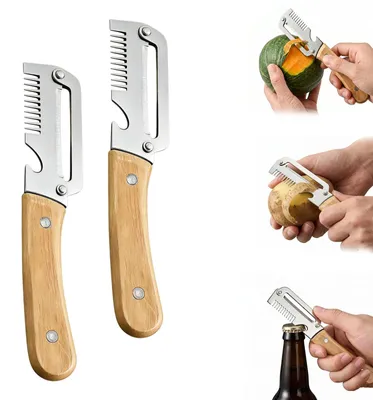Gemüseschäler 3-in-1, Edelstahl, Holzgriff, Flaschenöffner