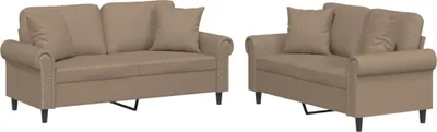 Produktbild von vidaXL 2-tlg. Sofagarnitur mit Kissen Cappuccino-Braun Kunstleder