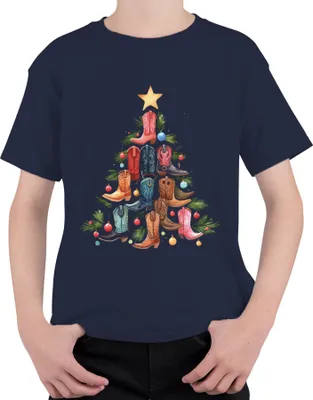 Produktbild von Stiefel Weihnachtsbaum - Weihnachten Weihnachtsgeschenk Christmas Uni Kinder T-Shirt, Navy, 140