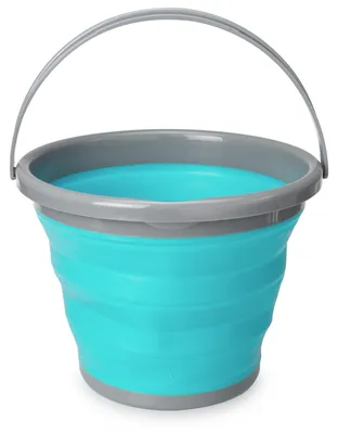 Produktbild von Navaris Falteimer Silikon Eimer faltbar - 10l Putzeimer für Reinigung Camping Angeln Küche - 10 Liter Haushaltseimer kompakt in Blau Grau