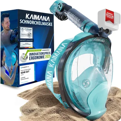 Produktbild von Die Preisgekrönte KAIMANA Schnorchelmaske für Erwachsene L/XL - absolut CO2 sicher - inkl. Tragetasche - Tauchermaske - Vollgesichtsmaske Tauchmaske