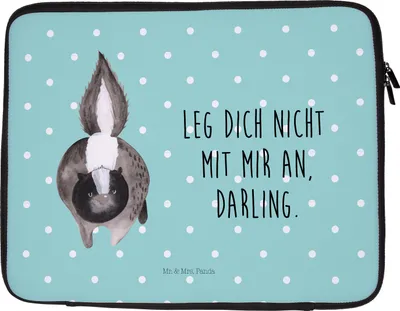 Produktbild von Mr. & Mrs. Panda Laptop Tasche Stinktier Angriff 20 x 28 cm - Türkis Pastell - Geschenk, Wildtier, Schutzhülle, Skunk, Raubtier, Drohung, Stinker, Sleeve, Hülle