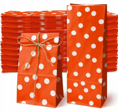 Produktbild von Allbag Blockbodenbeutel Papier rot Tupfen 100 Stück 10x8x26 cm