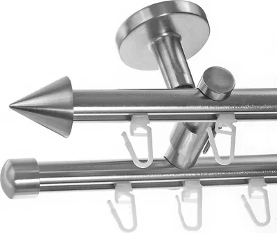 Produktbild von BASIT® Innenlauf Gardinenstange Edelstahl Look 16mm Deckenträger 2-läufig modern Spitze D80 E29 E17