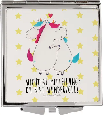 Produktbild von Mr. & Mrs. Panda Schminkspiegel Einhorn Mitteilung - Weiß - Geschenk, Unicorn, Spruch, Liebe, Valentinstag, Kleiner Spiegel, Mini, Einhörner, Taschenspiegel, klein
