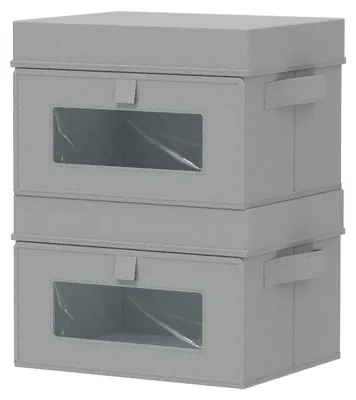 Produktbild von Set mit 2 Aufbewahrungsboxen mit Sichtfenster, Aufbewahrungsboxen mit Deckel, Kleiderschrank-Organizer, faltbare Box für Kleidung, grau, 26 x 20 x 17 cm