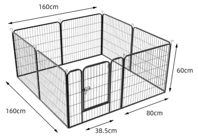 Obrázek produktu pro Ohrádka pro psy – běžecká ohrádka pro štěňata, vnitřní/venkovní použití – 80 x 60 cm – 8 dílů – kovový plot – černá barva