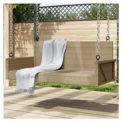 Produktbild von Outdoor-Bank, Schaukelbank, Beige, 119 x 56 x 48 cm, Polyrattan