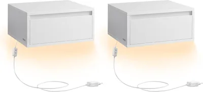 Obrázek produktu pro Noční stolek, závěsný - Sada 2 kusů - S zásuvkou - LED světelný panel ve 3 barvách - S dálkovým ovládáním