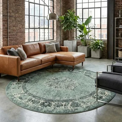 Produktbild von Volero - Teppich Vintage Rund - Wonder Grün Schwarz - Ø 180 cm - Wohnzimmer, Esszimmer, Schlafzimmer - Klassik, Orientalisch