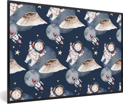 Produktbild von MuchoWow® Gerahmtes Poster Weltraum - Rakete - Astronaut - Jungen - Mädchen - Kinder - Kinder 60x40 cm - Poster mit Schwarzem Bilderrahmen Wandposter Rahmen Foto Bilder - Printing - Wanddeko Schlafzimmer