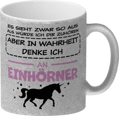 Produktbild von In Wahrheit denke ich an Einhörner Glitzer-Kaffeebecher