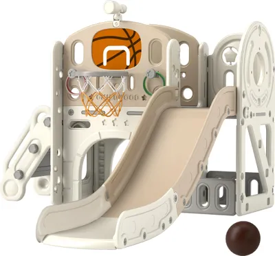 Produktbild von Kinder-Spielgerš¹st, 7-in-1 Rutsche, Indoor Spielplatz mit Stauraum und Krabbeltunnel, 186x153x111 cm, Cremewei?