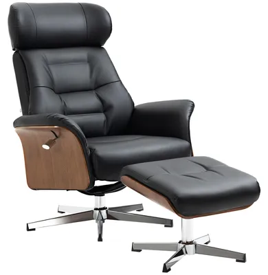 Produktbild von Relaxsessel mit Fußhocker, um 360° drehbar, Liegefunktion, Lesesessel, schwarz, 80 x 84 x 108 cm