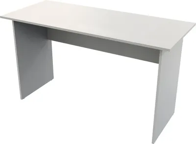 A white desk with gray legs on a white background.