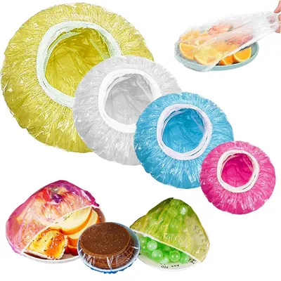 Produktbild von 200 elastische, wiederverwendbare und wasserdichte Aufbewahrungsbeutel für Lebensmittel in 4 Größen und verschiedenen Farben, ideal zum Schutz von Gemüse, für Zuhause, Hotels und auch als Duschhaube.