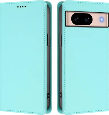 Image de Étui en cuir pour Google Pixel 8A, étui à rabat magnétique en cuirPolyuréthaneavec support, vert menthe