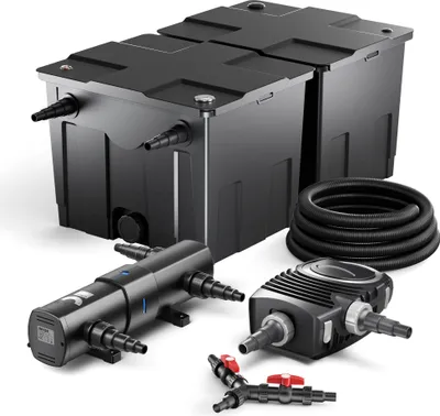 Produktbild von SunSun Komplettset: CBF-350B Teichfilter bis 60000 L Teichfilteranlage Durchlauffilter, NEO10000 Teichpumpe 10000l/h 80W, CUV-236 Teichklärer UVC Klärer mit 36W, 25m Teichschlauch 25 mm, Y-Verteiler