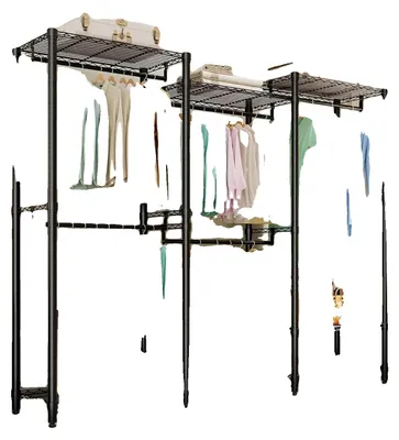 Image de Porte-manteau, acier au carbone haut de gamme, supporte jusqu'à 650 kg, 8 étagères métalliques réglables, 5 tringles à vêtements réglables
