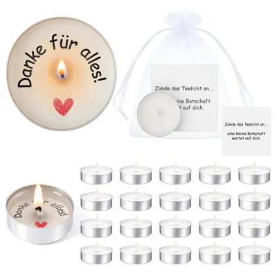 Produktbild von 15 Sets Dankkerzen mit Sprüchen - Danke für Alles Teelichter für Kollegen und Abschiedsgeschenke