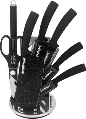 Produktbild von Herzberg 8-Teiliges Messerset mit Acrylständer - Schwarzer Marmor