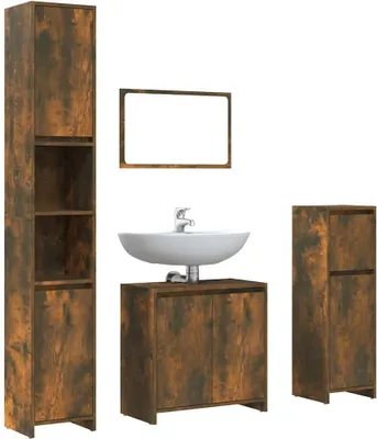 Produktbild von vidaXL 4-tlg. Badmöbel-Set Räuchereiche Holzwerkstoff