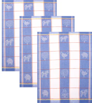 Produktbild von Betz 3 Stück Halbleinen Geschirrtücher 50x70 cm HUNGARY Motiv: TIERE Farbe: blau