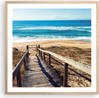 Produktbild von Gerahmtes Poster - Rahmen in heller Eiche - Meer Strand Eintritt - 60x60 cm - Wand Bild - Wanddeko - Wandbilder - Wandposter - Bilderrahmen - Bilder - Kunstdruck - Wandbild - P2NAC60x60-4359