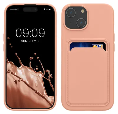 Produktbild von kwmobile Handyhülle für Apple iPhone 15 Hülle mit Kartenfach - TPU Case - Kabelloses Laden - Schutzhülle Cover in Grapefruit Pink