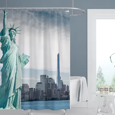 Produktbild von Digitaldruck Textil Duschvorhang aus Polyester Stoff Badvorhang Freiheitsstatue New York DIGITAL 240x200 cm mit 15 Ringen