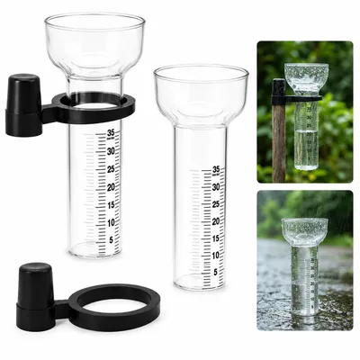 Produktbild von 2er Set Regenmesser Glas 35 mm, Niederschlagsmesser Garten mit Halterung, frostbeständig, klare Skala, wetterfest für Garten & Rasen