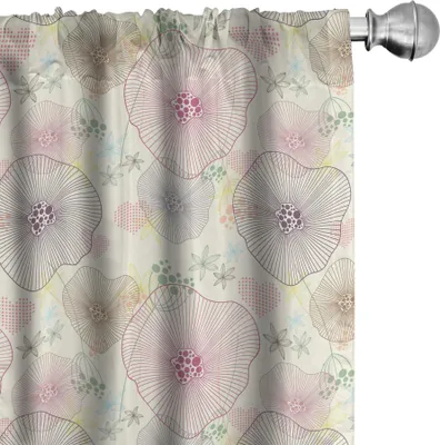 Produktbild von ABAKUHAUS Blumen Vorhänge, Gardinen, Geometrische Blütenblätter von Blumen in kontinuierlicher Reihenfolge Thema Druck mit punktierten Herzen Shapes, 2 Stück 75 x 245 cm, Mehrfarbig