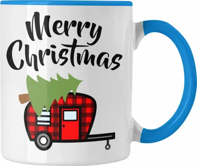 Produktbild von Trendation - Weihnachten Tasse Merry Christmas Kinder Weihnachtstasse Lustig Geschenk Becher Jungs Jungen Mädchen Cute Lebkuchen Grafik (Blau)