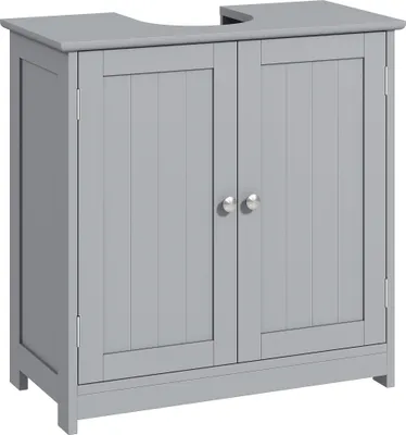 Image de kleankin Meuble salle de bain sous lavabo - meuble sous-vasque - placard 2 portes avec étagère - dim. 60L x 30l x 60H cm - en bois gris