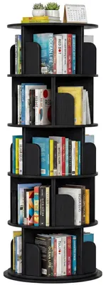 Immagine prodotto di Libreria girevole a 5 ripiani, 360 gradi, nera, con 20 scomparti